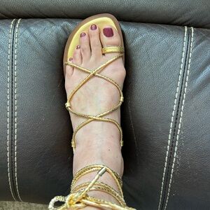 Elegant Gold Strappy Sandals by mango